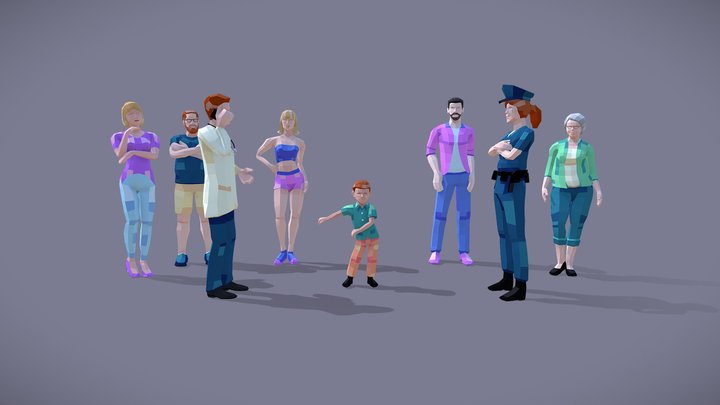 Low Poly People Free Sample Pack 3D Model