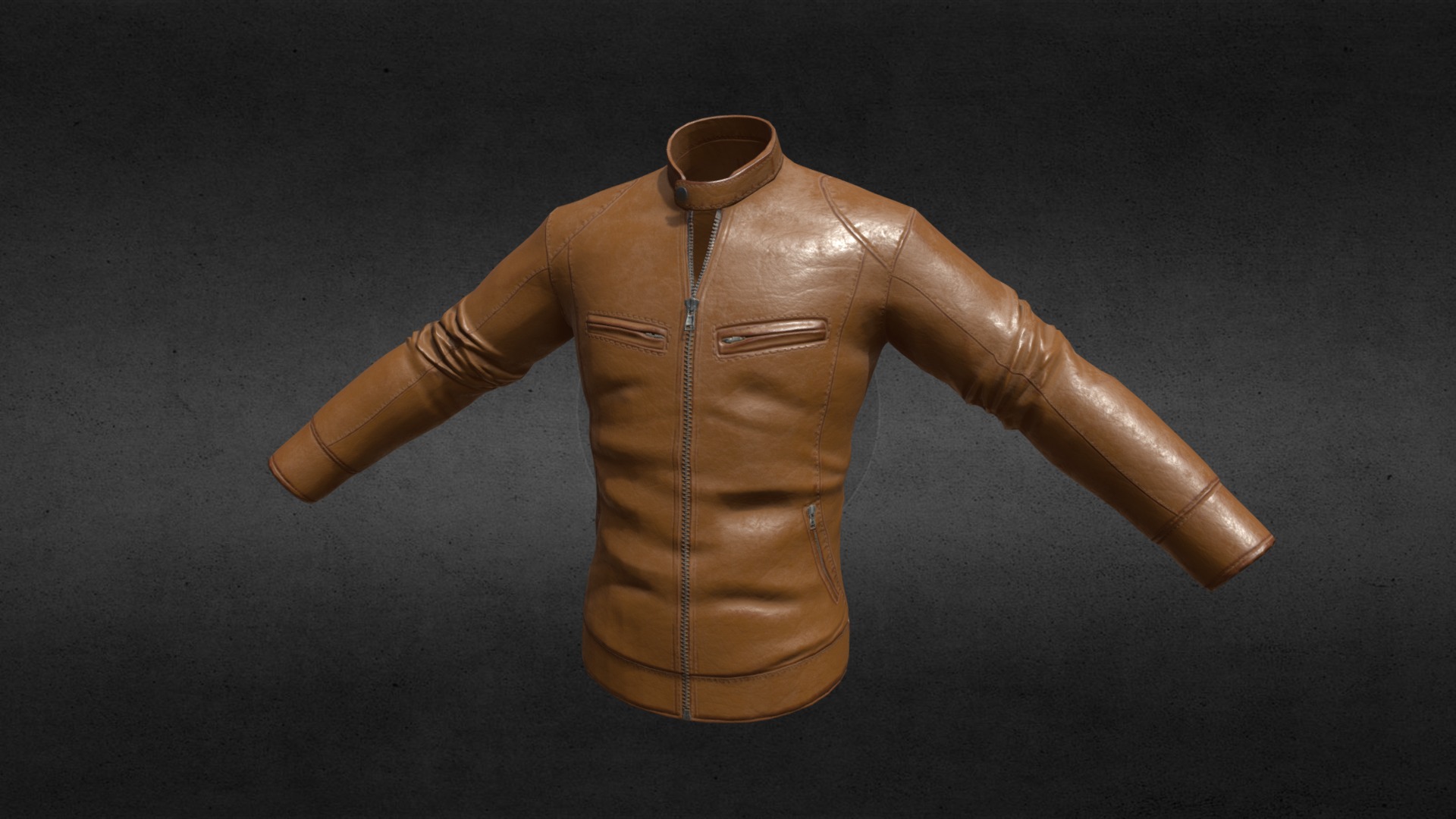 3D model Leather Jacket PBR Game Ready - This is a 3D model of the Leather Jacket PBR Game Ready. The 3D model is about a brown jacket with a handle.