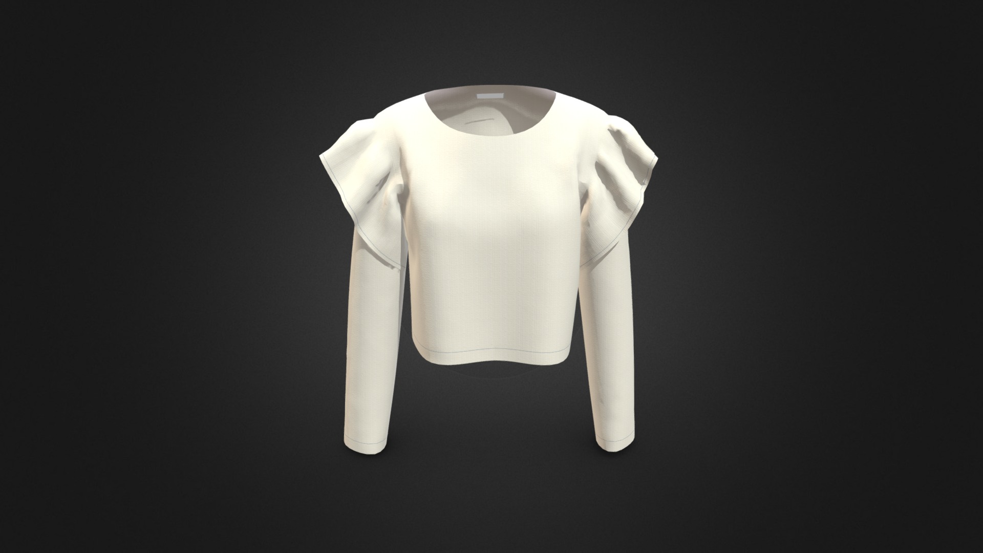 3D model Women’s Sleeve Ruffle Detail T-Shirt - This is a 3D model of the Women's Sleeve Ruffle Detail T-Shirt. The 3D model is about a white shirt on a black background.