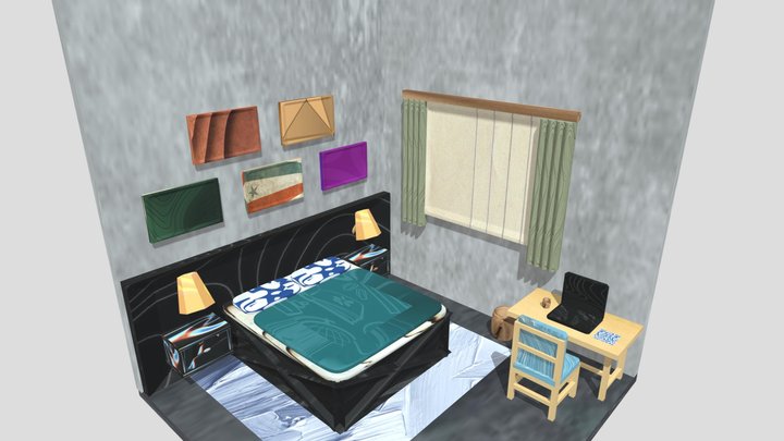 Modern Low-Poly Bedroom | Game 3D Interior 3D Model