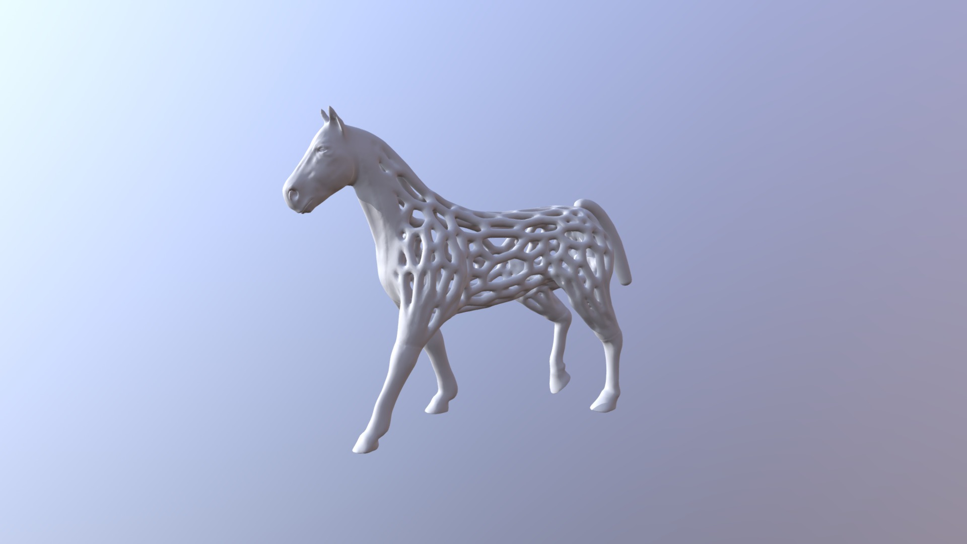 3D model Voronoi Horse 2mm - This is a 3D model of the Voronoi Horse 2mm. The 3D model is about a white horse with a black mane.
