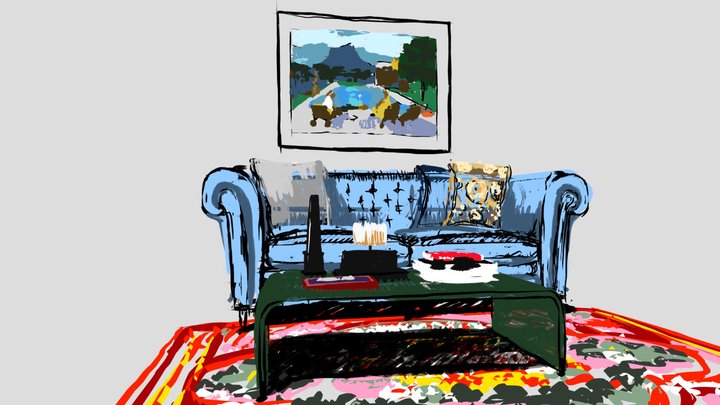 Blue sofa 3D Model