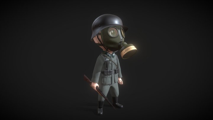 Second class German soldier WWII Chibi style 3D Model