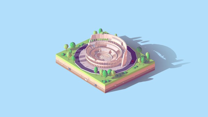 Cartoon Low Poly Rome Coloseum Landmark 3D Model