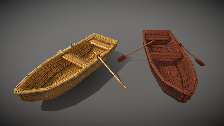 Stylized handpainted boat lowpoly game asset 3D Model