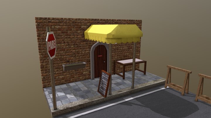 Cafe Street Diorama 3D Model