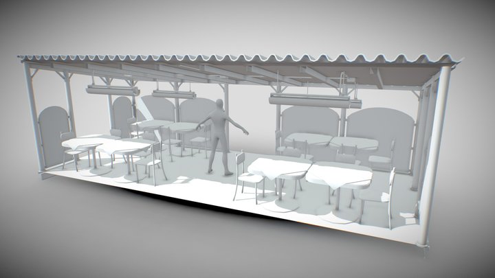 Outdoor Veranda with  tables and chairs – Free 3D Model STL