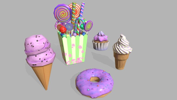 Low poly Sweets pack 3D Model