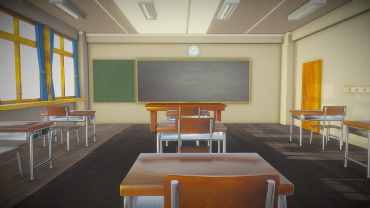 anime classroom Low-poly 3D Model