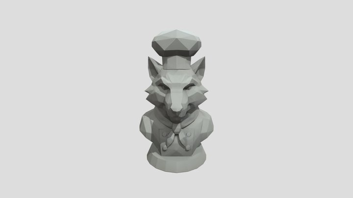 Low-poly fox chef bust sculpture 3D Model