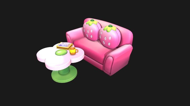 Cartoon Sofa and Table 3D Model