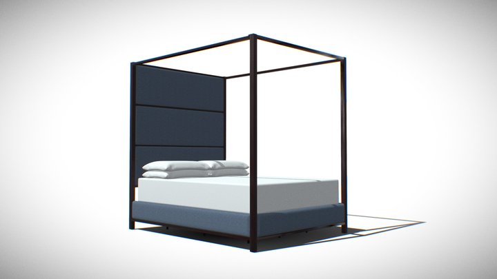 Queen Size Blue Bed 3D Model