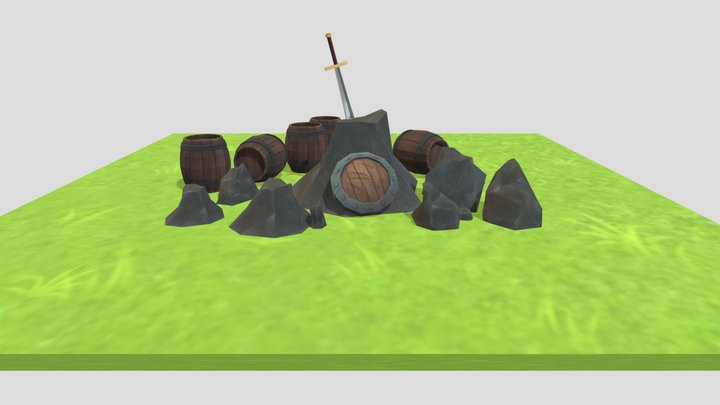 課堂作業05:木桶 石頭 劍 3D Model