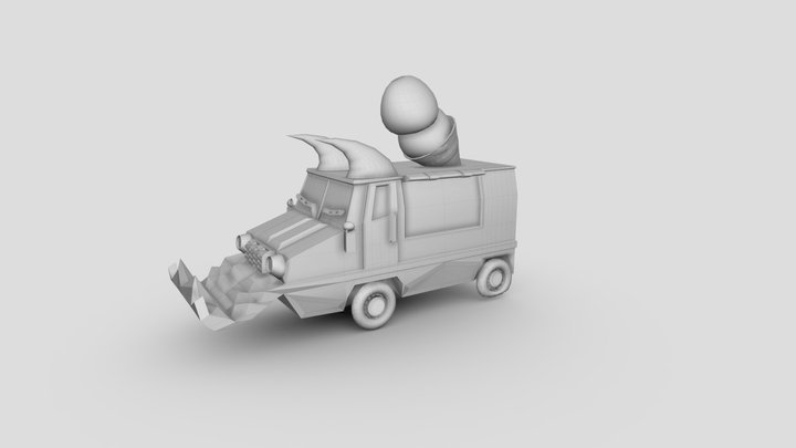 CT4012 Damaged Attack Ice Cream Truck Flat Tyre 3D Model