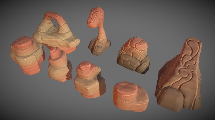 Stylized Pack - Desert Rock and Stones – Kostenloses 3D-Modell STL