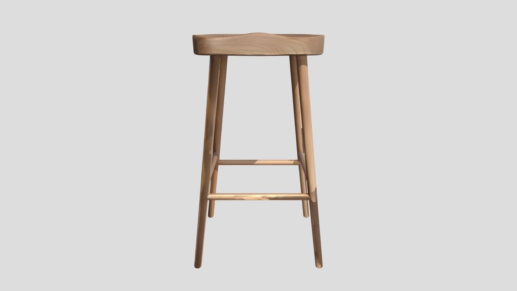 A wooden three-legged bar stool
