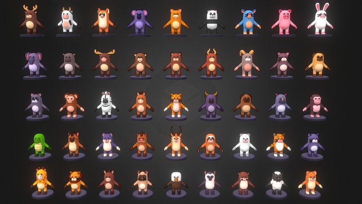Ultimate Capsule Humanoid Animals 45 Animals 3D Model