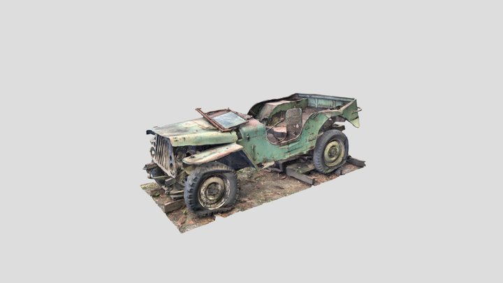 Old Green Jeep - wrecked and rusty 3D Model