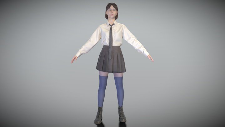 Girl in school uniform in A-pose 295 3D Model