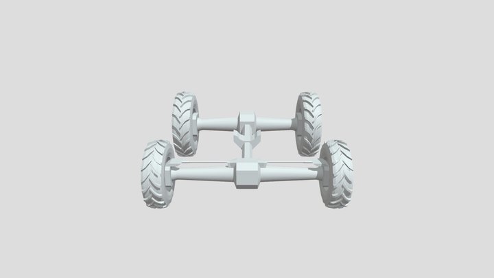 Tractor Drivetrain And Axels With Wheels 3D Model