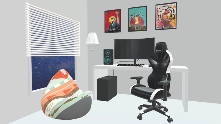 Gaming room, Desktop setup 3D Model
