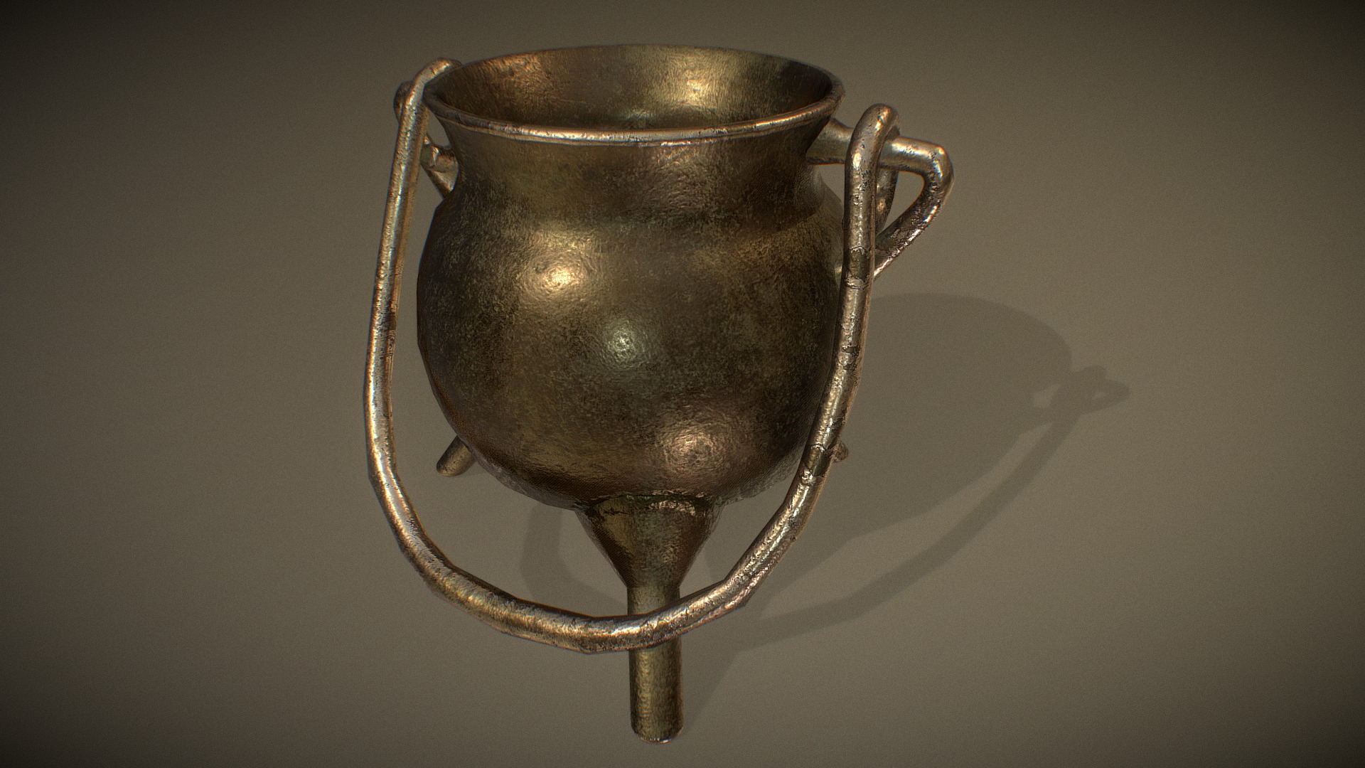 3D model Old Cooking Pot - This is a 3D model of the Old Cooking Pot. The 3D model is about a metal bell with a shadow.