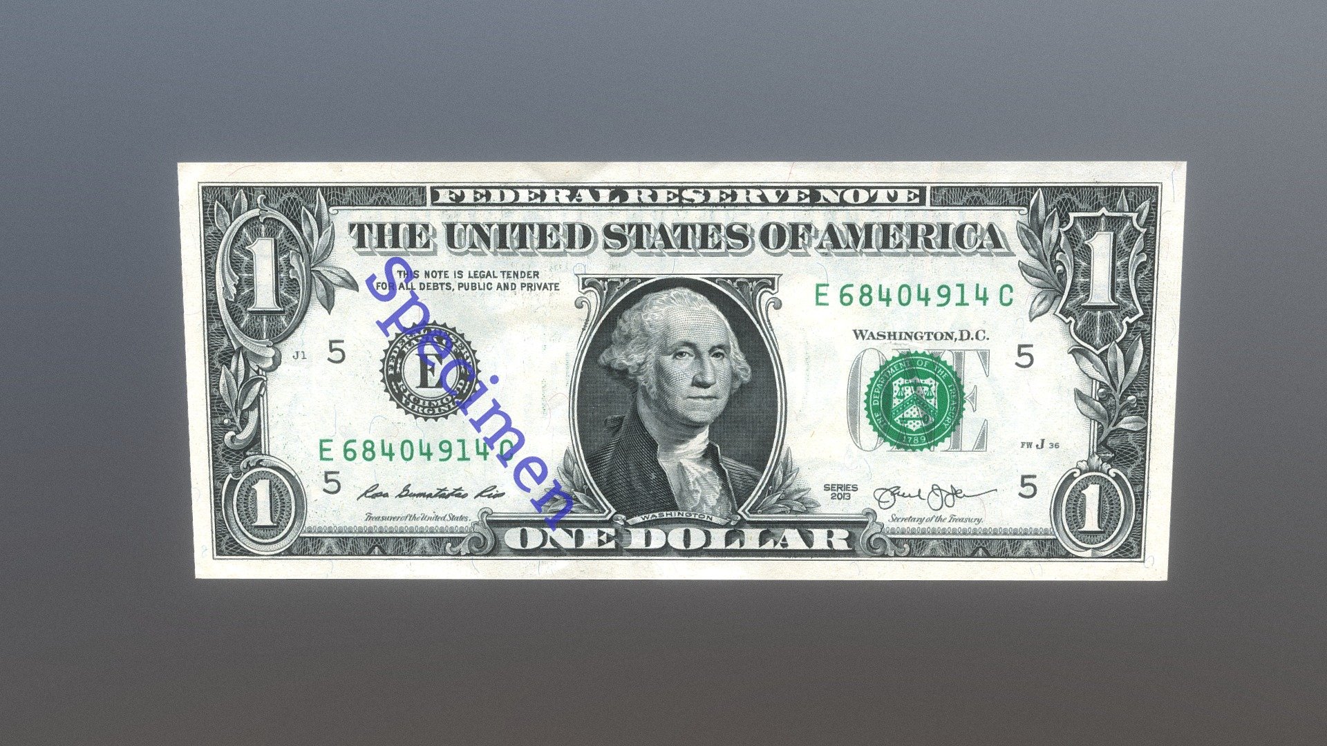 3D model 1 dolar banknote VR / AR / low-poly
