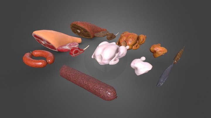 Meat Set - Steak Sausage Rib Fish Chicken 3D Model