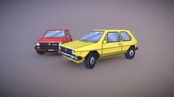 Volkswagen Golf I  | 3D lowpoly Pixelart 3D Model