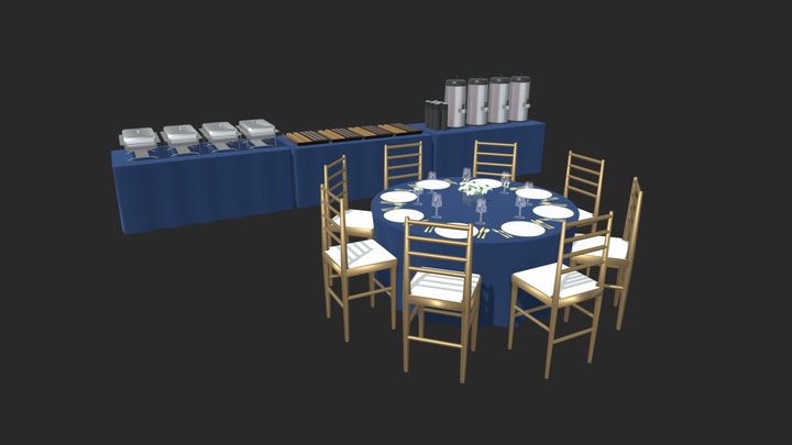 Banquet Table with Catering 3D Model