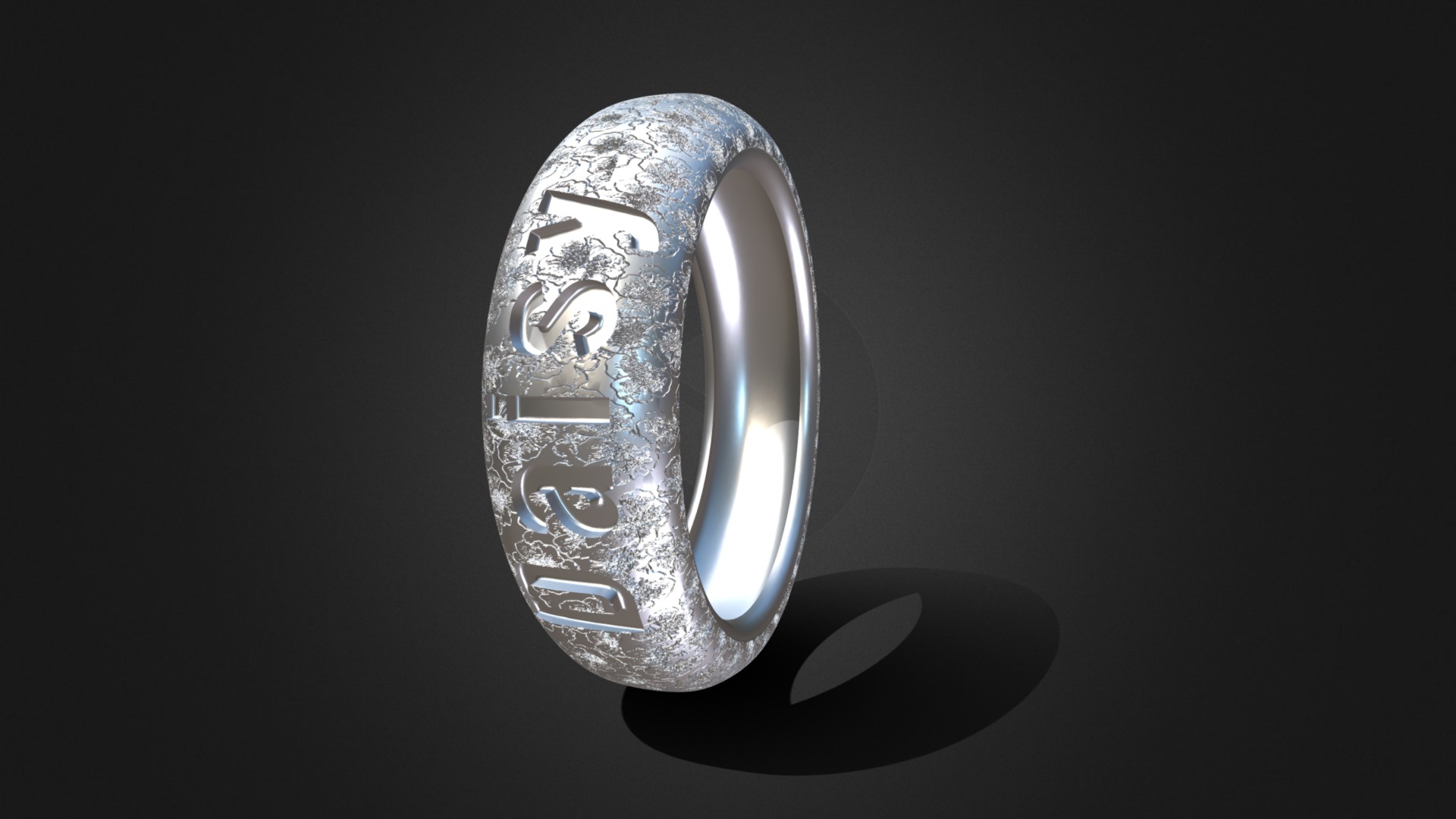 3D model Ring Daisy I Love You - This is a 3D model of the Ring Daisy I Love You. The 3D model is about a silver and black coin.