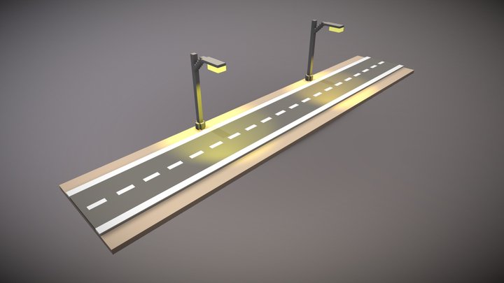 road with street lights - voxel art 3D Model