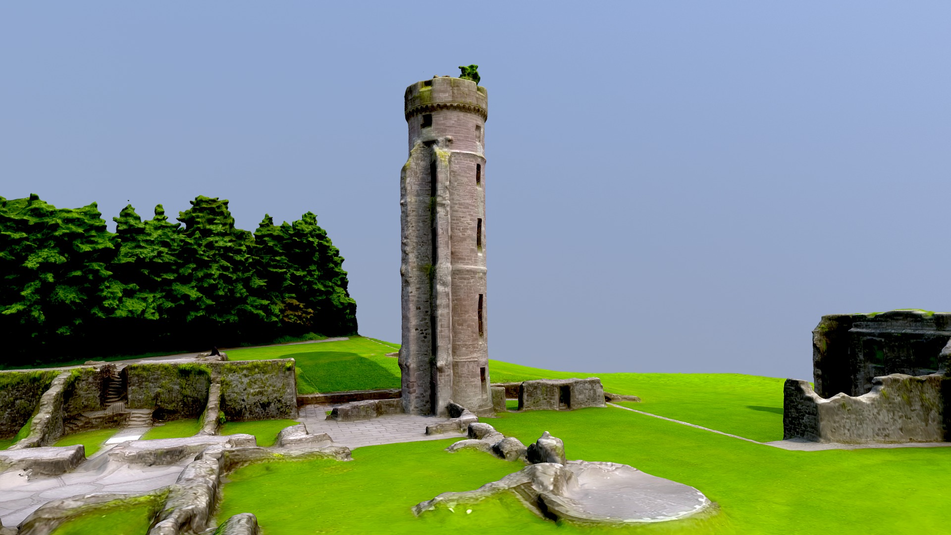 3D model Scottish Castle Ruins / with Normal and AO maps - This is a 3D model of the Scottish Castle Ruins / with Normal and AO maps. The 3D model is about a stone tower in a cemetery.