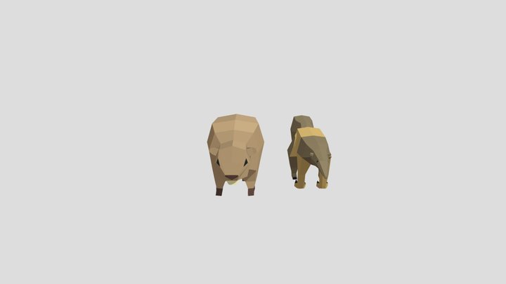 Riged Lowpoly Anteater & Beaver 3D Model