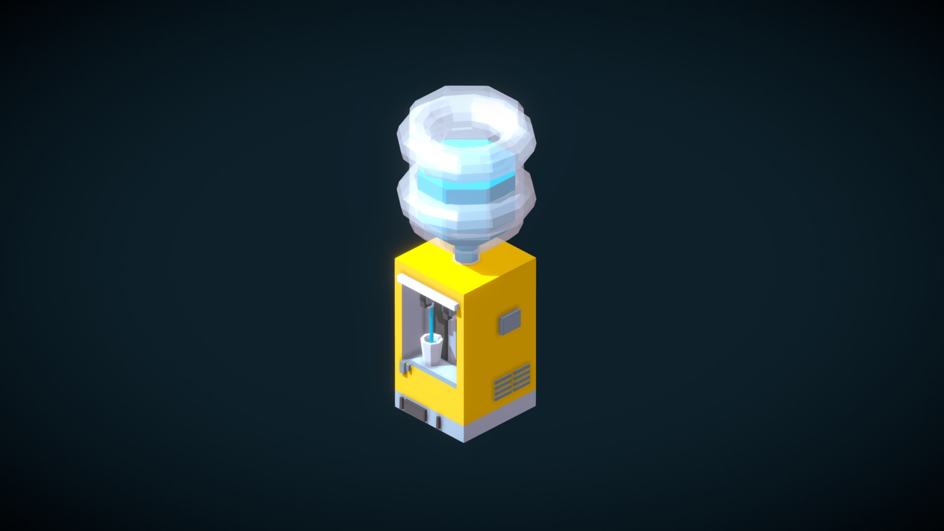 3D model Low Poly Water Cooler - This is a 3D model of the Low Poly Water Cooler. The 3D model is about a yellow and blue robot.
