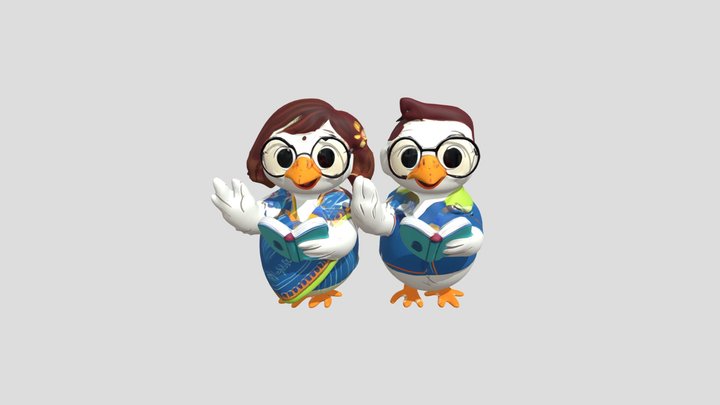 Animated ducks reading books 3D Model