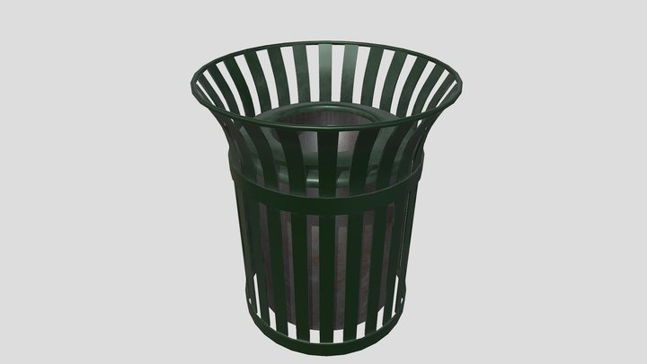 City Park Trash Bin Garbage Can Game Ready 3D Model