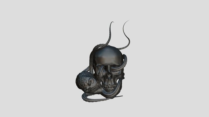 Octopus King Skull Modern Art 3D Model