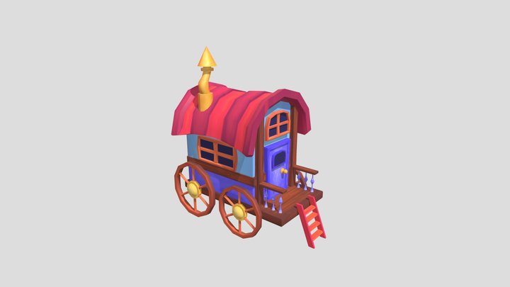 Low Poly ShopKeeper Carriage 3D Model
