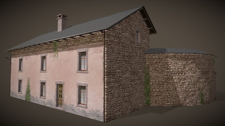 Low poly old stone house 3D Model