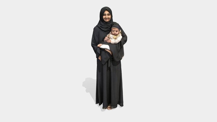 Arabic woman holding a baby 3D Model