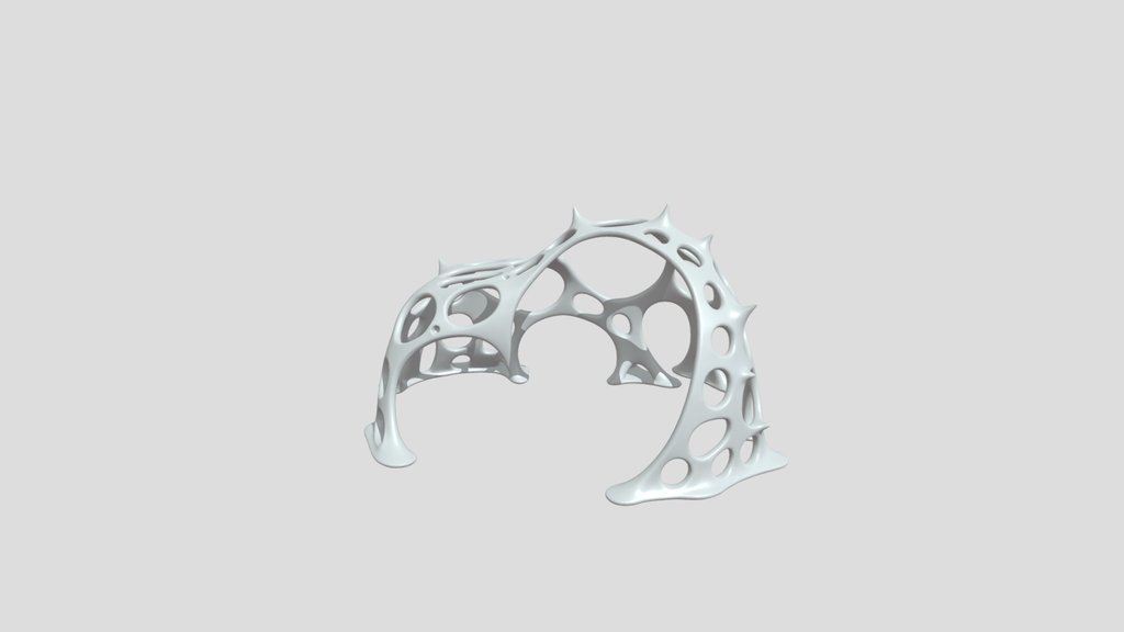 Futuristic spiky porous metallic arch structure