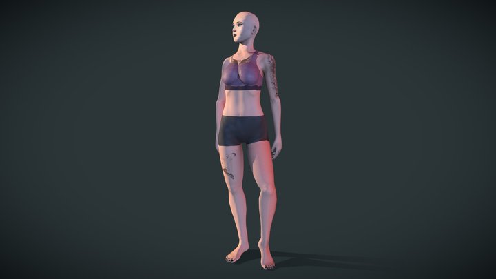 Female Tattooed Character 3D Model