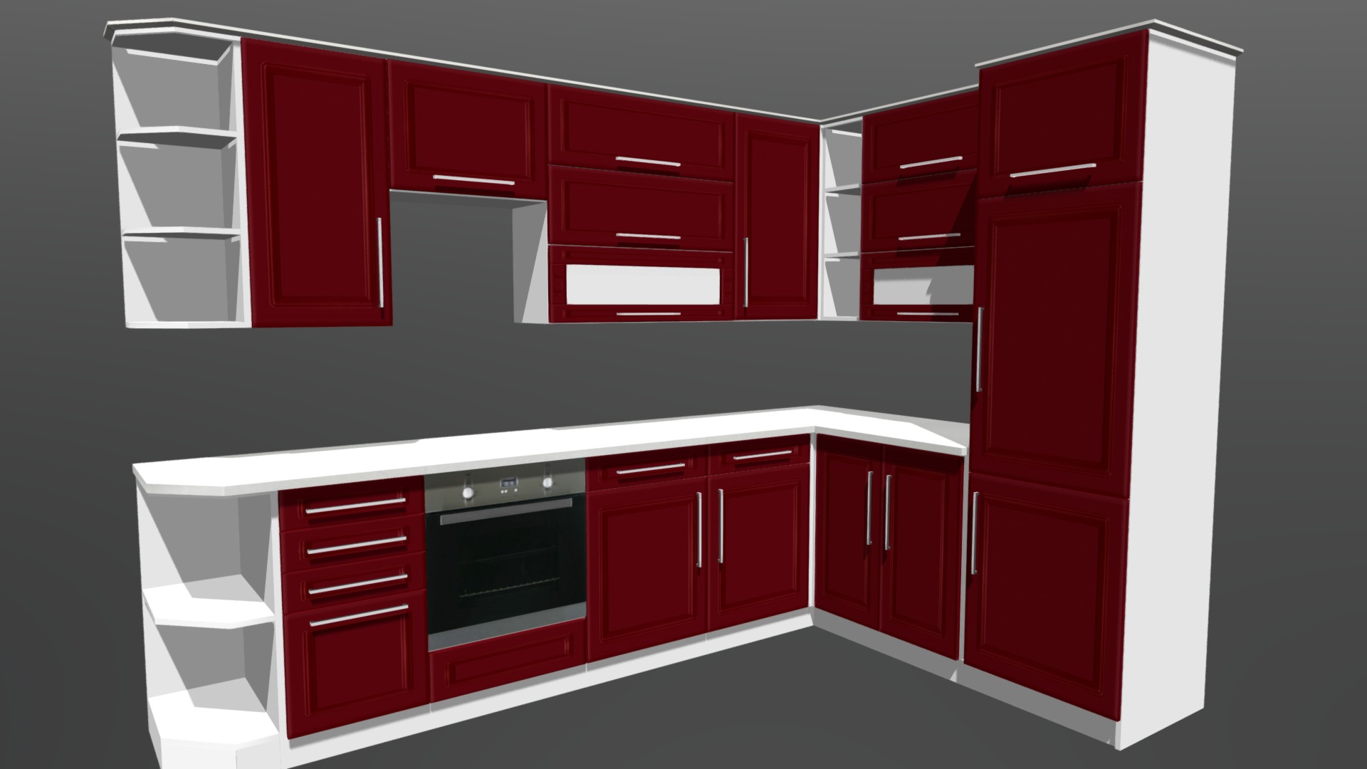 3D model Kitchen cabinet 5 - This is a 3D model of the Kitchen cabinet 5. The 3D model is about a red cabinet with a microwave.