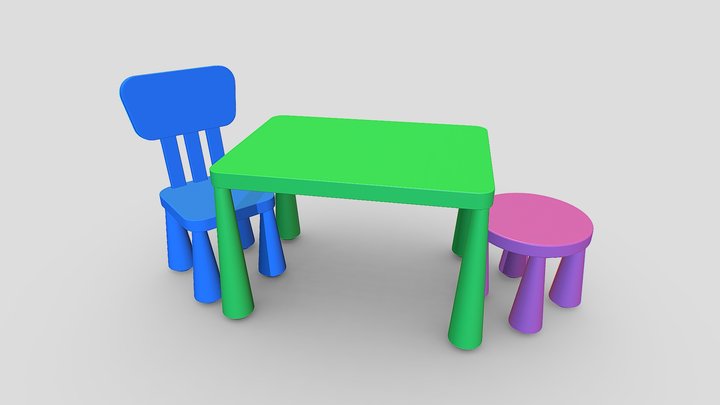 Children's Chair and Table 3D Model