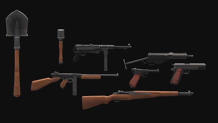 WW2 Stylized Gun and weapons Pack 3D Model
