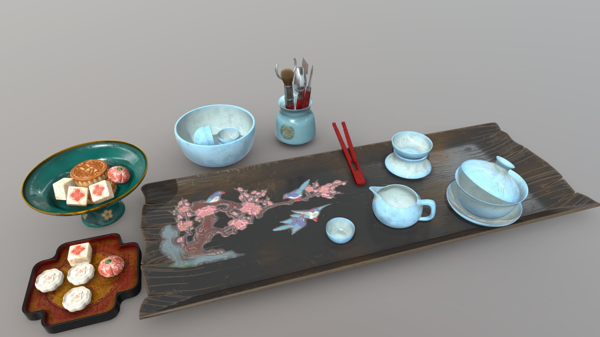Chinese tea set Buy Royalty Free 3D model by ChineseVillage [f332538
