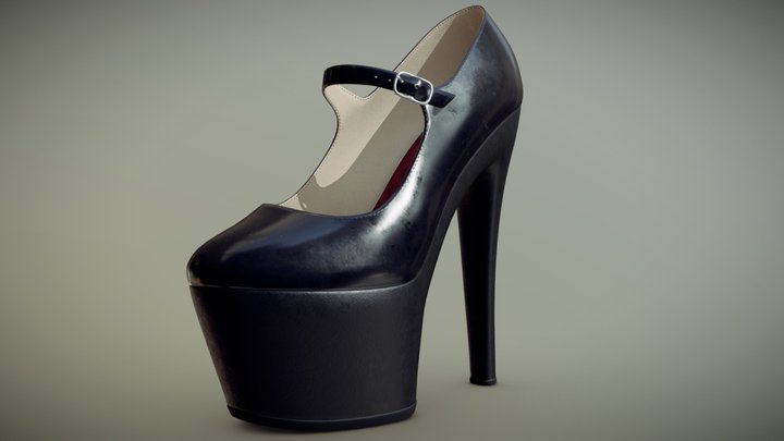 Black Female Latex high-heel shoe 3D Model