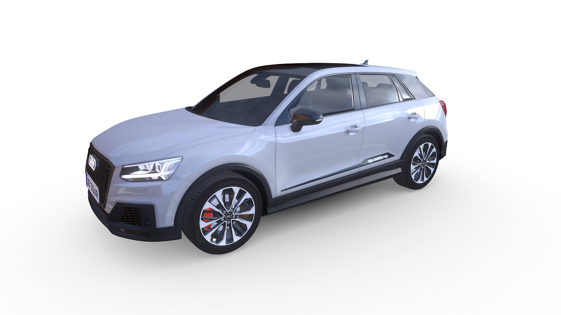 3D model Audi SQ2 2019 - This is a 3D model of the Audi SQ2 2019. The 3D model is about a silver car with a black rim.