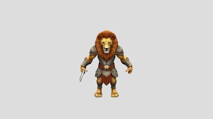 Low Poly Lion Warrior 3D Model